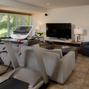 The family room serves also as an exercise room