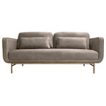 Armen Living - Lilou 77" Fossil Gray Velvet Sofa with Antique Brass Metal Legs - Bring sleek style and inviting comfort to your home with our Lilou Fabric Sofa with Antique Brass Metal Legs. With clean lines and curved edges, our couch vouches for a sleek and sophisticated presence. It includes a deep and beautifully tailored seat for a clean look. Perched upon slender antique brass legs, the sofa receives a polished and airy lift. It features pillow-back cushions and padded arms, allowing you to relax, lounge, and sink in with ultimate ease and style. It comes with removable back and throw pillows for added comfort. Showcasing broad dimensions and a sleek design, the sofa is perfect for both relaxing and entertaining in your family room or formal living area. The 77-inch width of this couch opens the opportunity to use anywhere in your home. The Lilou Sofa is available in fossil gray velvet, beige, or gray fabric with Antique Brass Metal Legs to complement your home with perfection.