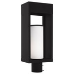 Livex Lighting - Livex Lighting Black 1-Light Outdoor Post Top Lantern - The box-like solid brass body of this outdoor post top lantern has a thick frame that houses a satin opal white cylinder glass shade. The black finish give the thick, sturdy frame construction a contemporary look with distinct style.