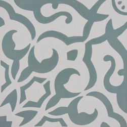Moroccan Mosaic and Tile House - Atlas Handmade Cement Tile, Green/White, Sample - Wall And Floor Tile