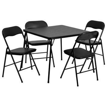 5 Piece Black Folding Card Table and Chair