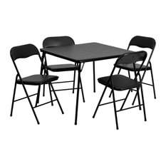 5 Piece Black Folding Card Table and Chair