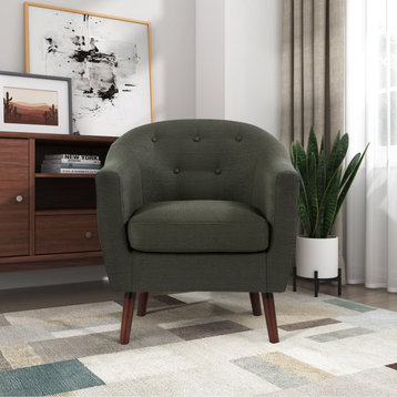 Retro Modern Accent Chair, Button Tufted Seat and Removable Seat Cushion, Gray