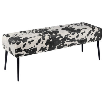 Textured Pattern Velvet Bedroom Bench, Black & Cow