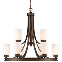 Hidalgo 9-Light Chandelier, Sovereign Bronze With Opal Glass