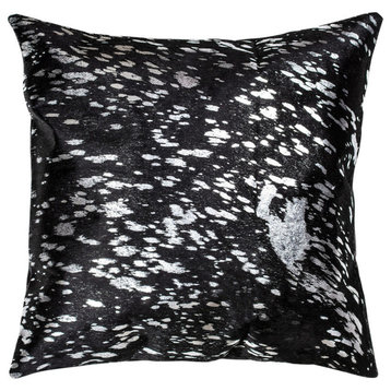 Natural Torino Cowhide Pillow 18"x18", Scotland Black and Silver