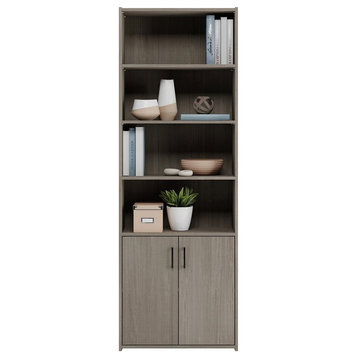 Sauder Beginnings Engineered Wood Bookcase with Doors in Silver Sycamore/Gray