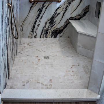 Master Bath with Refaced Vanity and Full Height Porcelain Tile Shower Walls