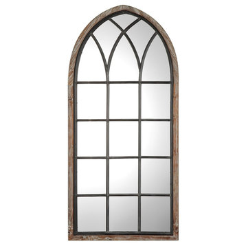 Cathedral Arch Oversize Wall Mirror, Divided Light Window Pane Floor Leaner