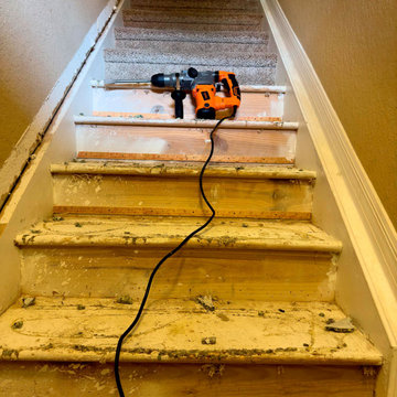 Hardwood Floor + Stair Stringer Fascia + Baseboard Trim + Paint