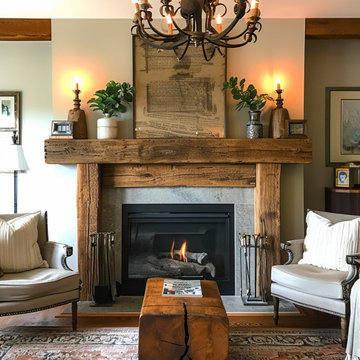Wood Beam fireplace Mantels with Wooden Legs