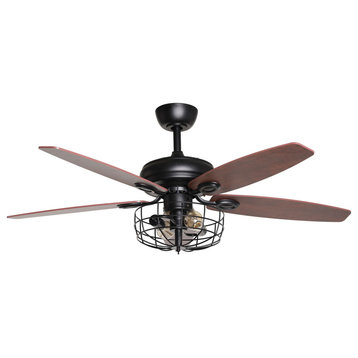 52 Industrial 5-Blades Ceiling Fan with Cage Shade, Black