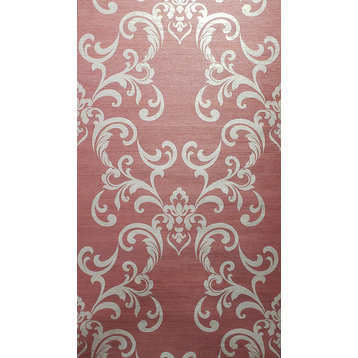 Burgundy gold damask textured faux grasscloth wallpaper, 27 Inc X 33 Ft Roll
