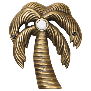 Brass Palm Tree Doorbell in 4 Finishes, Antique Brass