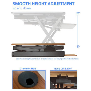 Rocelco 46" Large Height Adjustable Standing Desk Converter - Teak Wood Grain