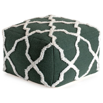 Forest Trail 22" x 22" x 16" Green and Ivory Pouf