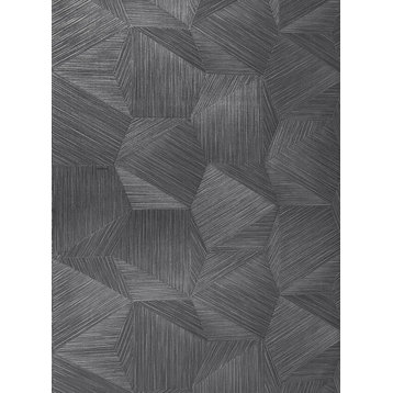 Charcoal Black hexagon triangles textured Wallpaper, 27 Inc X 33 Ft Roll