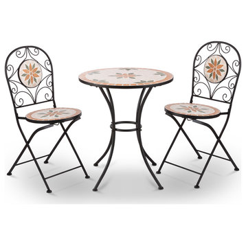 3-Piece Mosaic Bistro Set Folding Table and Chairs Patio Seating