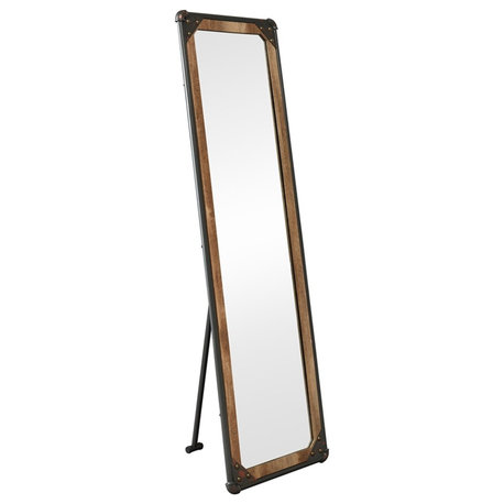 Bowery Hill Metal Framed Standing Mirror in Sand Black Finish