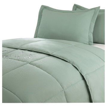 Lotus Home Water and Stain Resistant Microfiber Comforter Mini Set, Sage, Full/Q