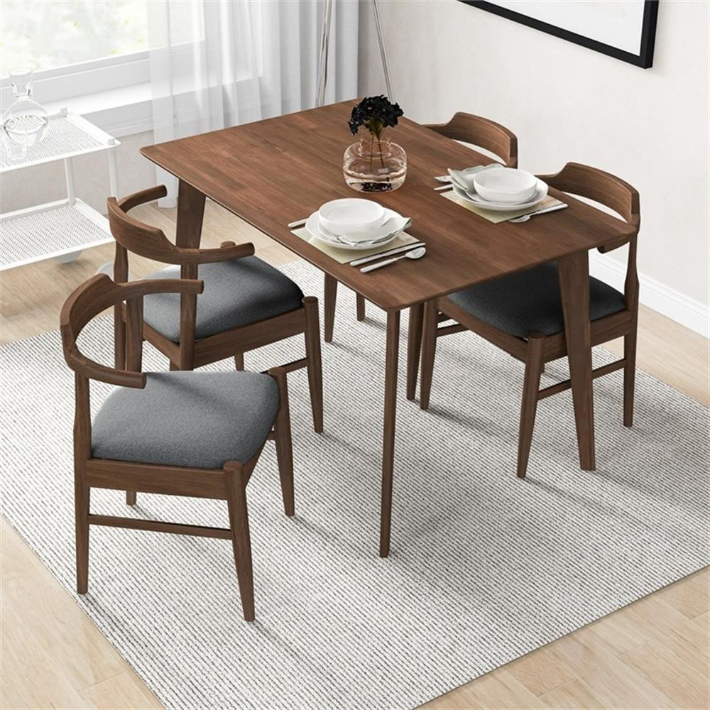 Abbet Mid Century Modern 5 Piece Solid Wood Walnut Dining Room ...