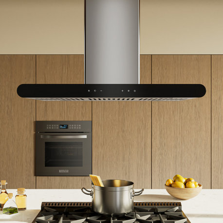 36 in. 400 CFM Island Range Hood Ducted Exhaust Kitchen Vent Tempered Glass