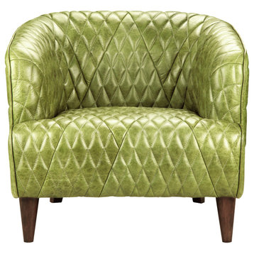 Magdelan Tufted Leather Arm Chair Jungle Grove Green Leather