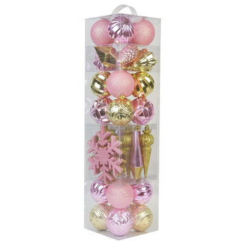 Jeco 40 Piece Shatterproof Plastic Christmas Ornament Set in Pink and Gold