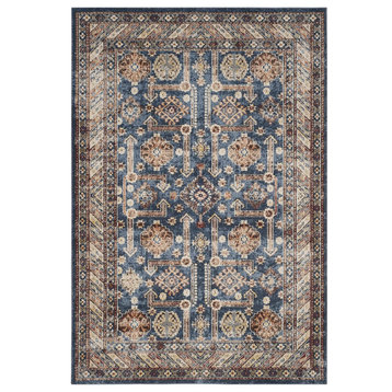 Classic Area Rug, Polypropylene With Distressed Oriental Pattern, Royal/Ivory