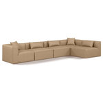 Meridian Furniture - Cube Upholstered Modular Sectional, Tan, 5-Piece: 3 Armless Chair, 2 Corner Chair, Vegan Leather - Elevate your space with the luxurious Cube Vegan Leather Modular Sectional. This modular sectional exudes modern elegance, charm, and comfort making it a perfect addition to any contemporary living space. Its clean lines and cube shape are reminiscent of minimalist design, while the plush tan vegan leather upholstery adds a touch of luxury and sophistication. The chair's versatile construction and geometric aesthetic seamlessly integrate into various design styles, from sleek living rooms to chic home offices, embodying the essence of modern design and creating a sense of order and tranquility in your space.