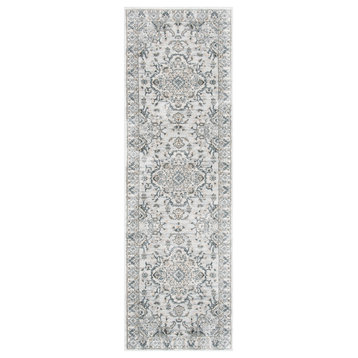 Isabella Isa921G Vintage Distressed Rug, Light Gray and Cream, 2'2"x7'0"