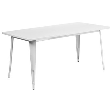 Outdoor Dining Table, Metal Construction With Rectangular Top, White
