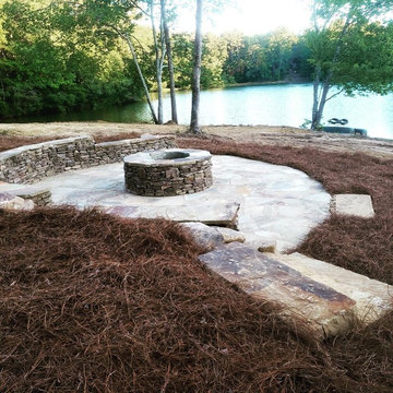 Pondless Water Feature/Flagstone Patio and Fire Pit/Mossrock Seating Wall