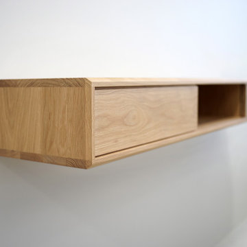 Solid White Oak Floating Media Console, Entryway Table with Three Compartments