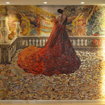 Female Figure Colorful Mosaic Autumn Leaves I Mozaico