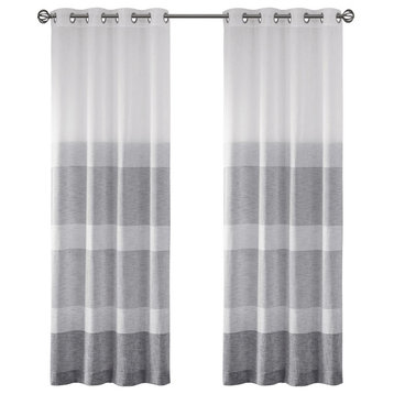 Madison Park Hayden Woven Faux Linen Striped Window Sheer, Grey