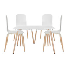 Stack Dining Chairs and Table Wood, 5-Piece Set