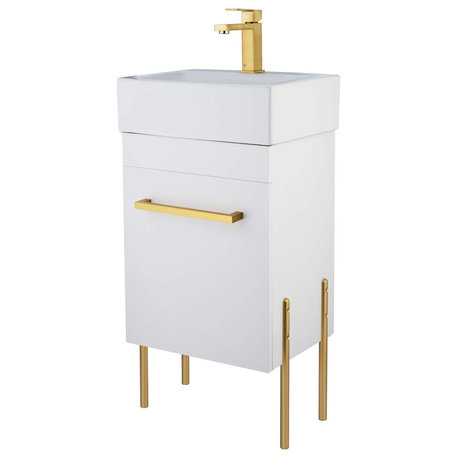 Fine Fixtures Modern Vanity Set, White, 18", Satin Brass Hardware