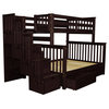 Bedz King Bunk Beds Twin over Full Stairway, 4 Step & 2 Bed Drawers, Cappuccino