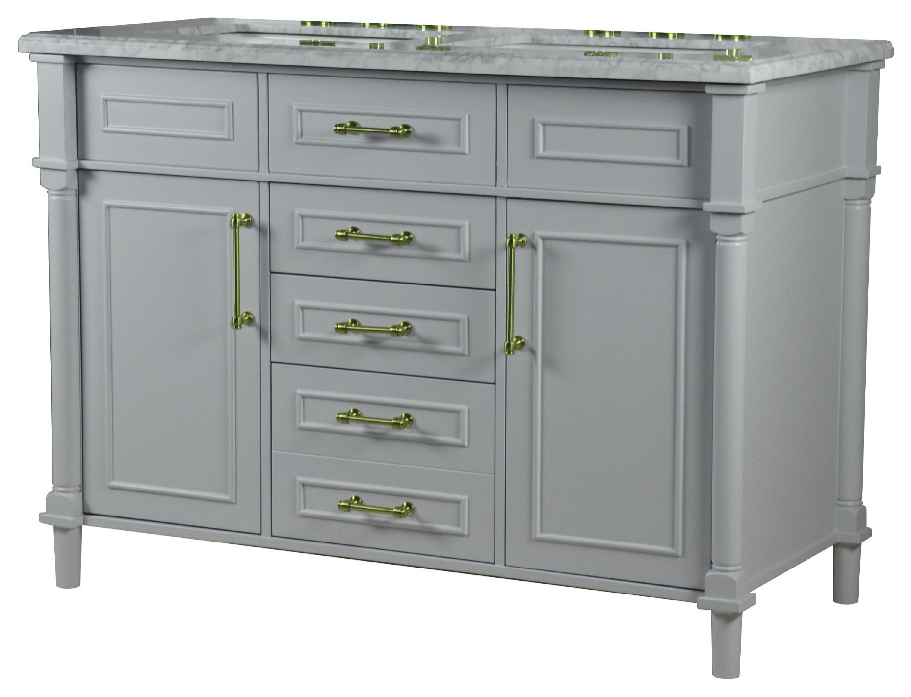 48" Double Vanity, Light Gray With White Carrara Marble Top ...