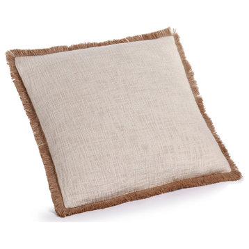 Amaranth Fringed Cotton and Jute Throw Pillows, Set of 2- 20" x 20"