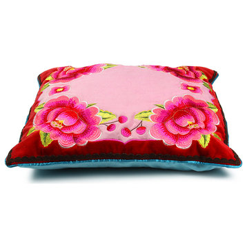 Pillow Cover Four Flowers, Red