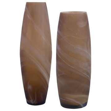Delicate Swirl Caramel Glass Vases, Set/2"