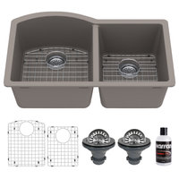 Karran Undermount Quartz 32" 60/40 Double Bowl Kitchen Sink Kit, Concrete
