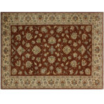 Bareens Designer Rugs - Shabby Chic Ziegler Elizbeth Rust Tan Hand-Knotted Wool Rug - 6'1'' x 9'2'' - Enhance the ambiance of your home with this magnificent Persian-influenced Turkish hand-knotted rug made by skilled artisans capable of creating the most exceptional vegetable dyes and hand-spun wool. This exquisite handmade rug is a one-of-a-kind Peshawar Kafkaz, otherwise identified as Chobi, Chobi Peshawar, Oushak, or Ziegler rug. These handmade rugs are crafted in Pakistan utilizing superior-quality wool imported from Australia, New Zealand, and Korea in two types of weaves: the Persian weave and the Mori weave. This rug is meticulously crafted by hand using the finest natural vegetable dyes extracted from local plants. The artisans use a blend of hand-spun local and fine merino wool, resulting in a rug with a compelling texture, higher lanolin content, and longer staple. The artisans occasionally incorporate natural or artificial silk into the pile to enhance specific motifs. The finished product is an awe-inspiring execution of flawless design and an understated palette that exudes elegance.