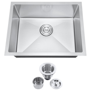 23" Undermount Nano Single Bowl Stainless Steel Kitchen Sink With Drain Assembly