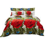 Dolce Mela - Duvet Cover Set, King Size Floral Bedding, Dolce Mela Romeo DM711K - Bring a whole new look to your bedroom with this vibrant Romeo floral design.These bedding sets and their unique gift packaging make a great choice for housewarming or bridal shower gift. 6 Piece Luxury Duvet Cover Set Bedding in a Gift Box with Reversible Design. Fits King and Cal.King size mattress up to 16 inches tall. Set includes - 1 Fitted bed sheet, 1 Duvet Cover, 2 Pillowcases and 2 Pillow Shams. Hidden plastic snaps at the foot of the duvet cover make it easy to insert your quilt. Designed for exceptional softness and comfort with Polyester Microfiber and Cotton at 300 TC. Modern dyeing technology for excellent brightness and long lasting colors. The complete bedding set comes in an elegant gift box and a Dolce Mela gift bag. Machine Washable: Normal w Cool Water - NO BLEACH - Tumble Dry. Package Content and Sizes in Inches: 1 Fitted Sheet 78 x 82 x 16 Deep. 1 Duvet Cover 104 x 92. 2 Pillowcases 20 x 36. 2 Pillow Shams 20 x 36 + 2 inch flange. * Duvet Cover Insert/Filler is not included in this set.