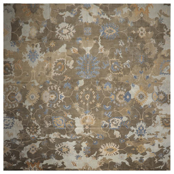 15'8''x15'9'' Hand Knotted Wool Oushak Area Rug, Grayish Brown Color