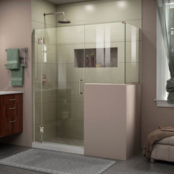 Unidoor-X 57" W x 36 3/8" D x 72" H Frameless Hinged Enclosure, Brushed Nickel