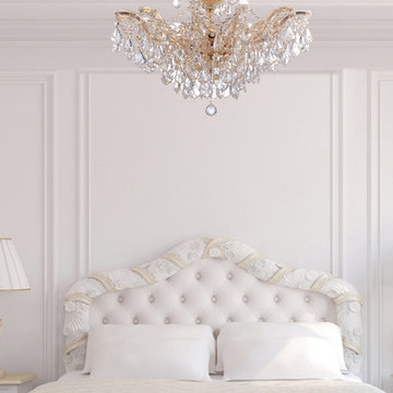 Maria Theresa Gold Crystal Chandelier in White Bedroom